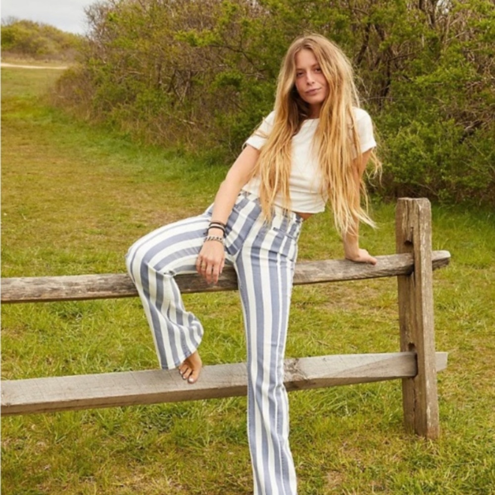 Free People Firecracker Striped Flare Jeans Size 25 - Picture 3 of 8